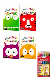12 Renk Kuru Boya Kalemi Ve Eğlenerek Boyayalım seti - 4 Kitap