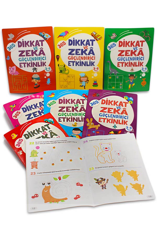 365 Dikkat Ve Zeka Güçlendirici Etkinlikler Seti 8 Kitap 3-6 Yaş Çocuklar İçin
