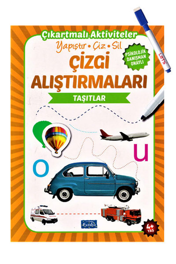 Çizgi Alıştırmaları - Taşıtlar - Parıltı Yayınları - Yaz Sil Kalem Hediyeli