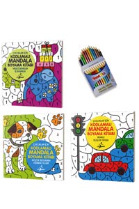 Çocuklar İçin Kodlamalı Mandala Seti 3 Kitap - Boyama Kalemi Hediyeli - Thumbnail